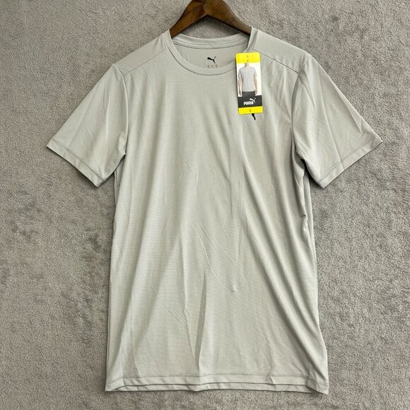 NEW Puma Men's S Tan T-Shirt 100% Polyester Crew neck Striped - Picture 1 of 7